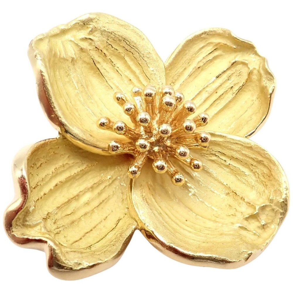 Authentic! Tiffany & Co. 18k Yellow Gold Dogwood Flower Pin Brooch